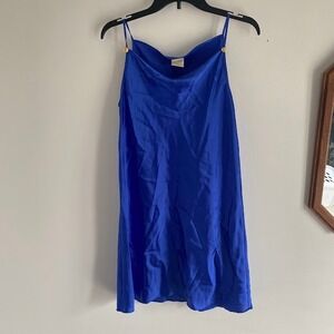 Intimate Style Royal Blue Satin Cowl Neck Slip Dress with Gold Floral Hardware M